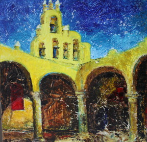 Campeche church, mixed media 2015